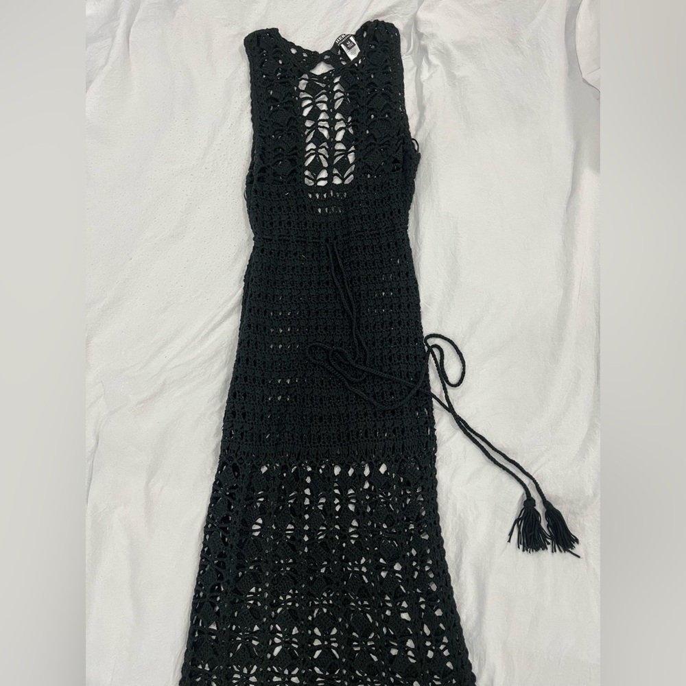 Black crochet dress with tie detail #gothic